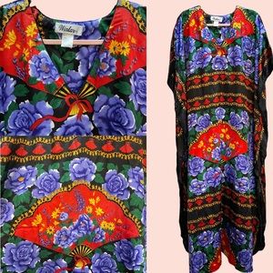 Vintage 90s Winlar Caftan with Asian Fan Print